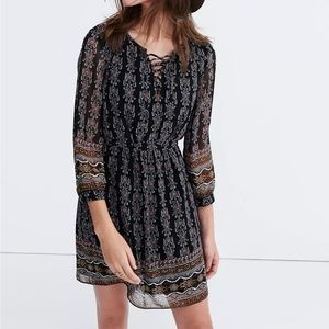 Madewell Lace Up black boho Dress in Burnished Floral 6